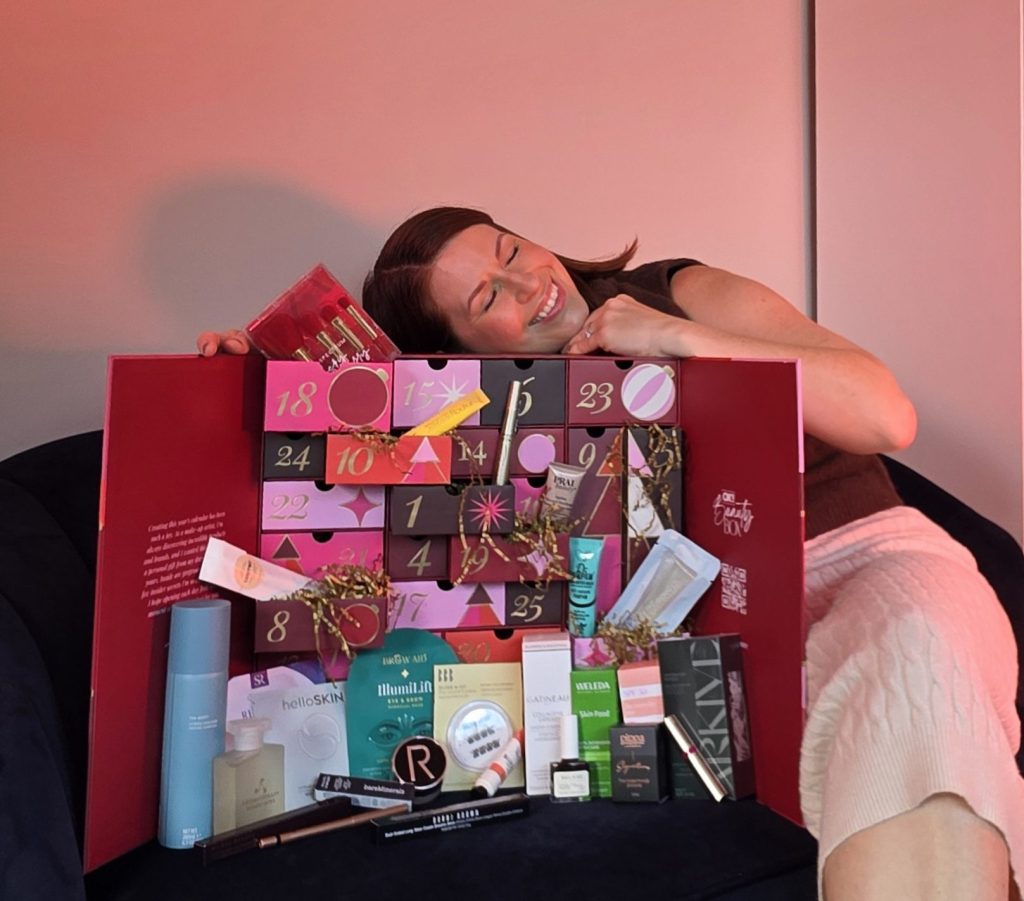 Nichola White with her OK! Beauty Box Advent Calendar.